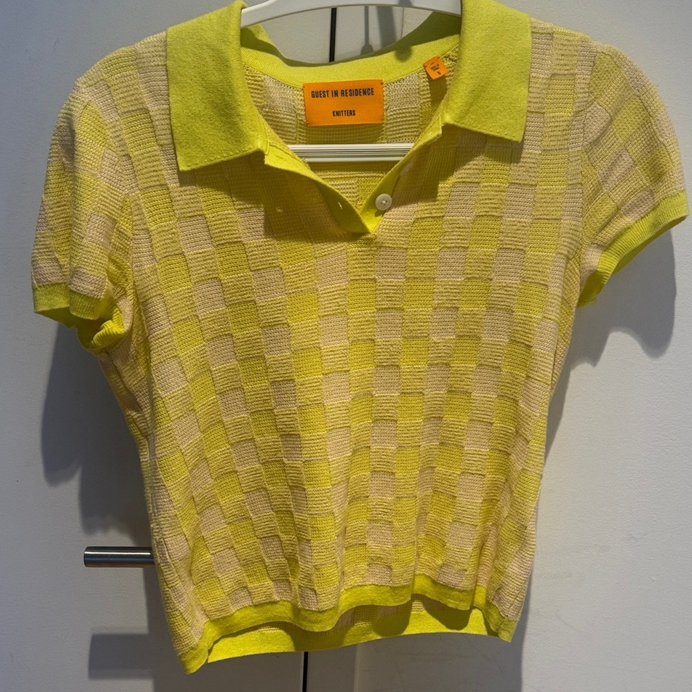 Gingham Shrunken Linen Short-Sleeve Polo Shirt Size S